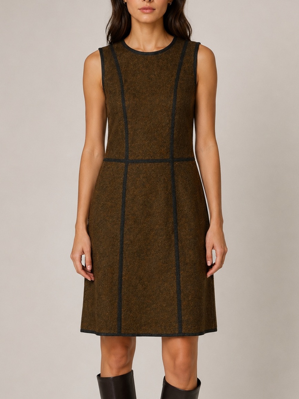 Betty Barkley Sleeveless Brown office wear Dress with Contrast Seams